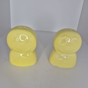 Vintage Yellow Ceramic Smiley Face Salt and Pepper Shakers